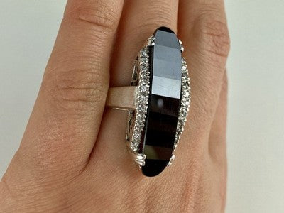 925 Sterling Silver Nephrite & Quartz Ring Size 8