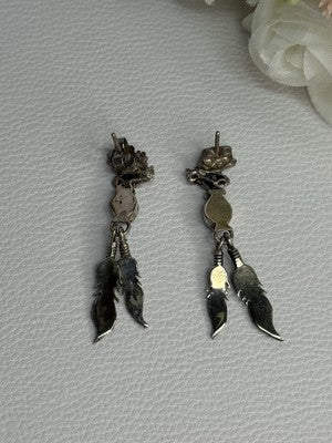 Navajo Flying Eagle 925 Sterling Silver Turquoise Earrings Length 1.60 Inch