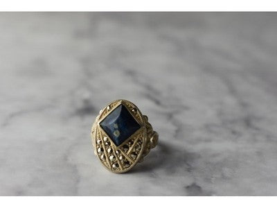 925 Sterling Silver Sodalite & Marcasites Ring Size 6
