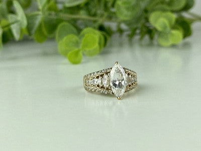 925 Sterling Silver Gold Plated CZ Ring Size 6.5