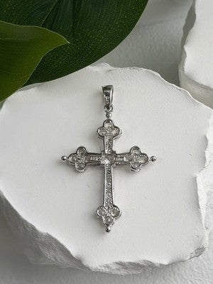 925 Sterling Silver Cz Cross Length 1.9 in