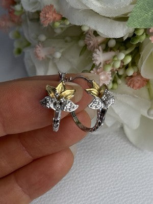 925 Sterling Silver Gold Plated Flowers Earrings Length 0.75 Inch