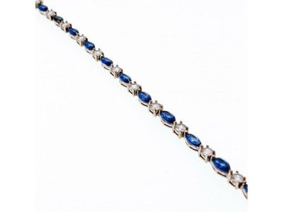 925 Sterling Silver Blue Spinel & CZ Bracelet Size 7.5 IN