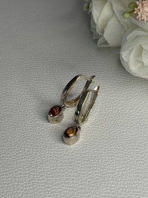 925 Sterling Silver Hessonite Earrings Length 1 Inch