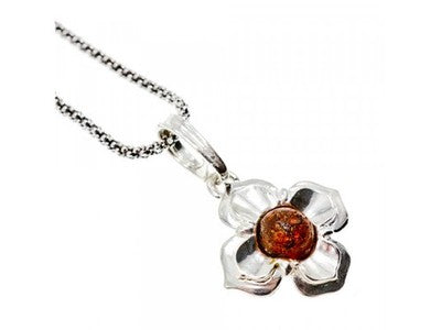 925 Sterling Silver Amber "Flower" Chain with Pendant