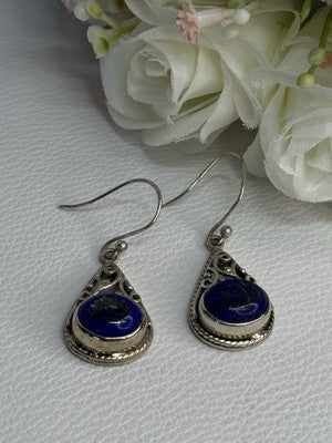 Vintage 925 Sterling Silver Sodalite Earrings Length 1.60 Inch