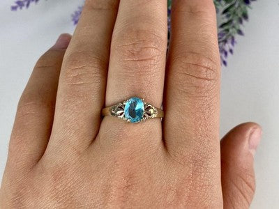 925 Sterling Silver Blue Topaz Ring Size 10