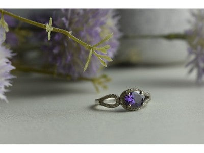 925 Sterling Silver Amethyst & CZ Ring Size 8
