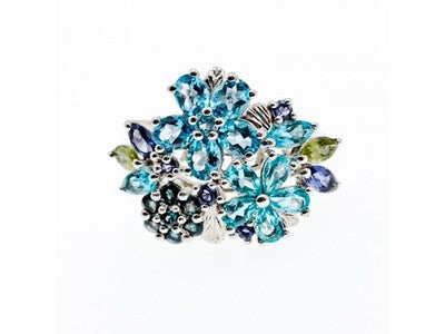 925 Sterling Silver Multi Gemstones Ring Size 11