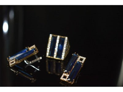925 Sterling Silver Blue Alpanite SET (Ring & Earrings)