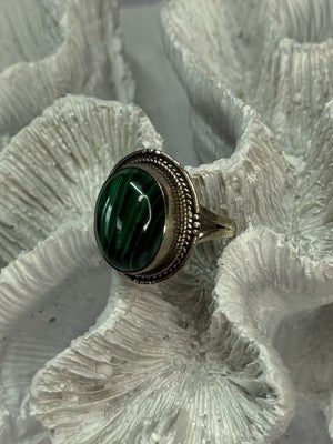 Vintage 925 Sterling Silver Malachite Ring Size 9