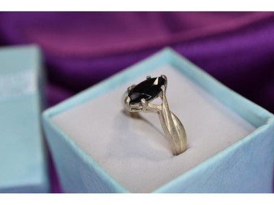 925 Sterling Silver Black Nephrite Ring Size 9