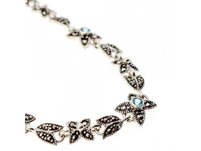 925 Sterling Silver Topaz & Marcasites "Flowers" Necklace