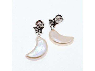 925 Sterling Silver Mother OF Pearl "Moon & Stars" Earrings