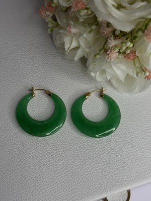 925 Sterling Silver Gold Plated Green Nephrite Jade Earrings Length 1.40 Iinch
