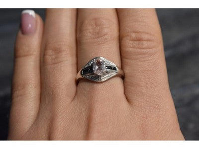 925 Sterling Silver Morganite & Jewelry Glass Ring Size 8