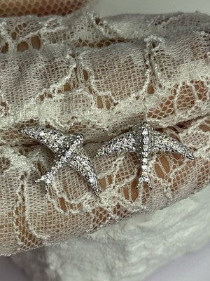925 Sterling Silver Swallow Stud Earrings CZ Length 0.55 Inch