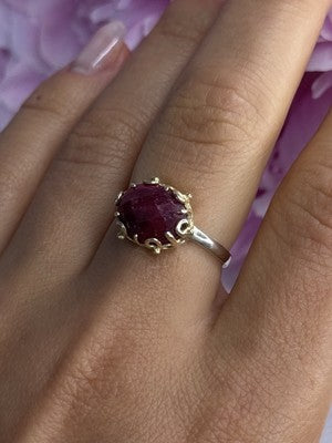 925 Sterling Silver Gold Plated Part Ruby Ring Size 8