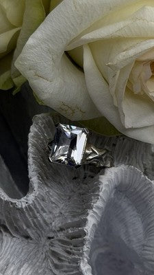 Art Deco Style 925 Sterling Silver Clear Cz Ring Size 7
