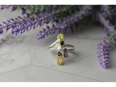 925 Sterling Silver Multi Gemstones Ring Size 8