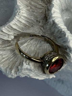 925 Sterling Silver Orange Crystal Ring Size 7