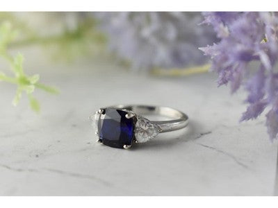 925 Sterling Silver Sapphire & CZ Ring Size 6.5