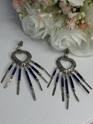 Vintage Native American 925 Sterling Silver Lapis Earrings Length 2.50 Inch
