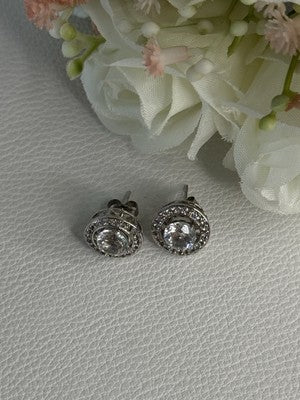 925 Sterling Silver CZ Stud Earrings Length 0.50 Inch