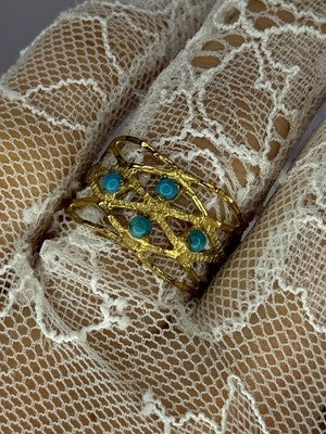 925 Sterling Silver Gold Plated Turquoise Ring Size 8.5