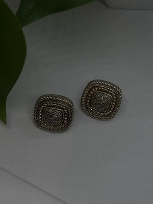 Vintage 14K yellow Gold & 925 Sterling Silver White Colorless Sapphire Earrings