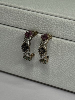 925 Sterling Silver Ruby Sapphire Emerald Earrings Length 0.80 Inch