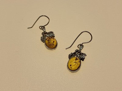 Vintage 925 Sterling Silver Amber Earrings