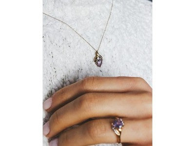 10 K Yellow Gold Amethyst & Diamond "Heart" Chain With Pendant