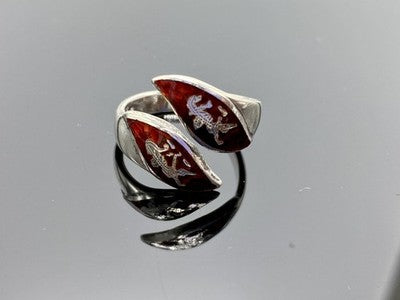 925 Sterling Siamese Silver Enamel Ring Size 5.5 (Adjustable)