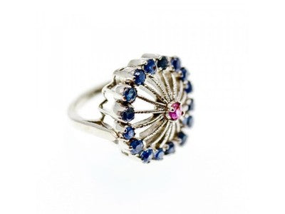 925 Sterling Silver Iolite & Pink Topaz Ring Size 6