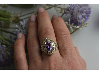 925 Sterling Silver Purple Tourmaline Ring Size 8