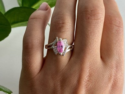 925 Sterling Silver Pink & White CZ Ring Size 7