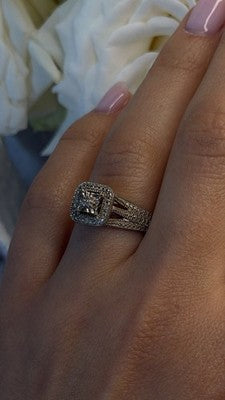 Vintage Princess Cut 925 Sterling Silver Diamonds Ring Size 7
