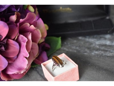 925 Sterling Silver Tiger'S Eye Ring Size 8