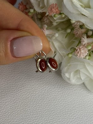 925 Sterling Silver Carnelian Earrings Length 0.70 Inch