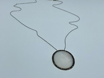 925 Sterling Silver Mother Of Pearl & Marcasites Chain With Pendant