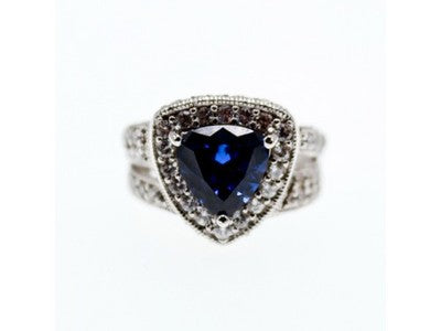 925 Sterling Silver Blue Sapphire and CZ Ring Size 5