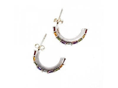 925 Sterling Silver Multi Gemstones Earrings