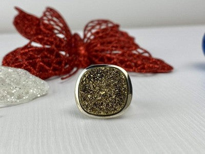925 Sterling Silver Pyrite (Fool'S Gold) Ring Size 7