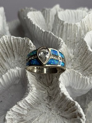 925 Sterling Silver Opal & Beryl Ring Size 8