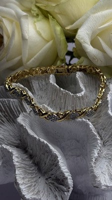Elegant Tennis 925 Sterling Silver Gold Plated Bracelet Size 8