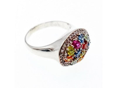 925 Sterling Silver Multi Gemstones "Joy" Ring Size 12.5