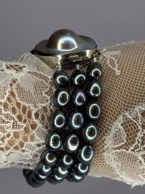 925 Sterling Silver Unique Bracelet Freshwater Pearls Lenght 8 Inch