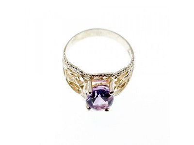 925 Sterling Silver Amethyst Openwork Ring Size 7