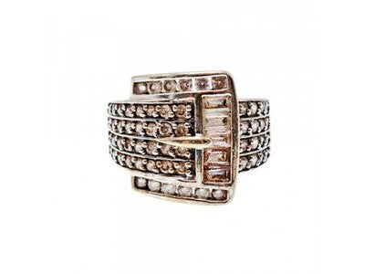 925 Sterling Silver CZ "Strap" Ring Size 7.5